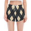 Spruce Blue And Beige Argyle Print Women's Split Running Shorts