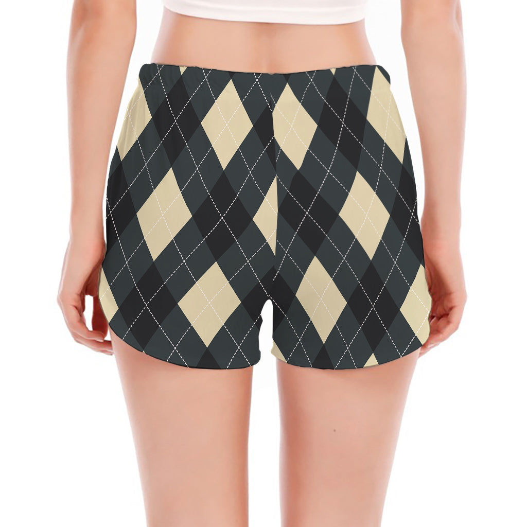 Spruce Blue And Beige Argyle Print Women's Split Running Shorts