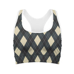 Spruce Blue And Beige Argyle Print Women's Sports Bra