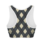 Spruce Blue And Beige Argyle Print Women's Sports Bra