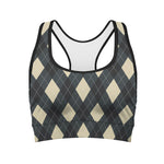 Spruce Blue And Beige Argyle Print Women's Sports Bra