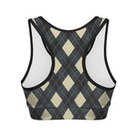 Spruce Blue And Beige Argyle Print Women's Sports Bra