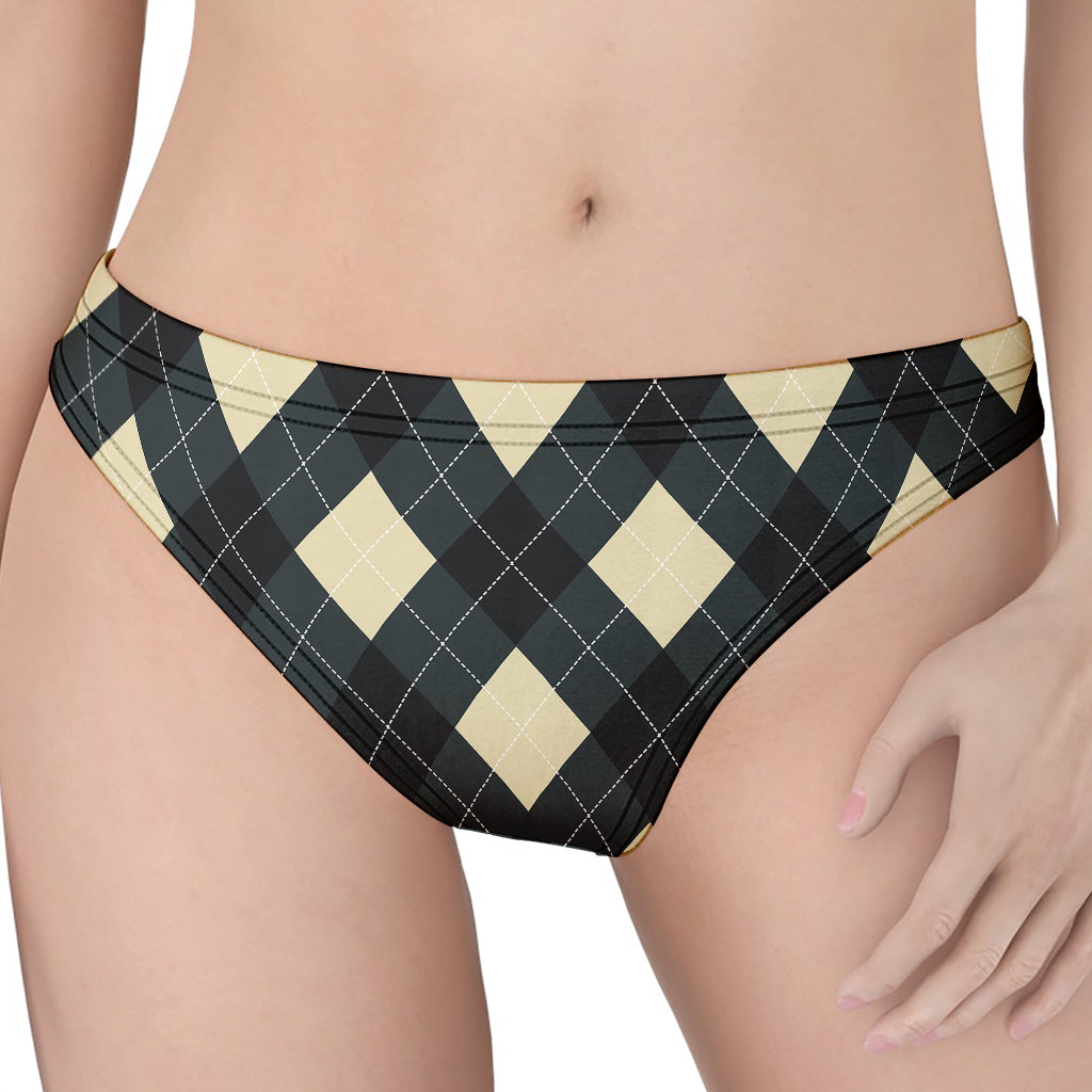 Spruce Blue And Beige Argyle Print Women's Thong