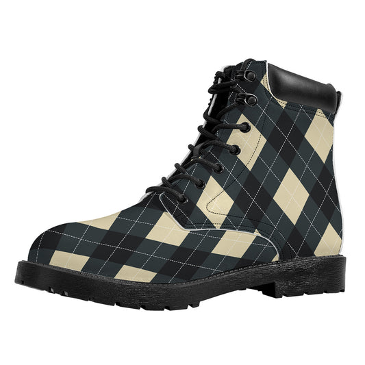 Spruce Blue And Beige Argyle Print Work Boots