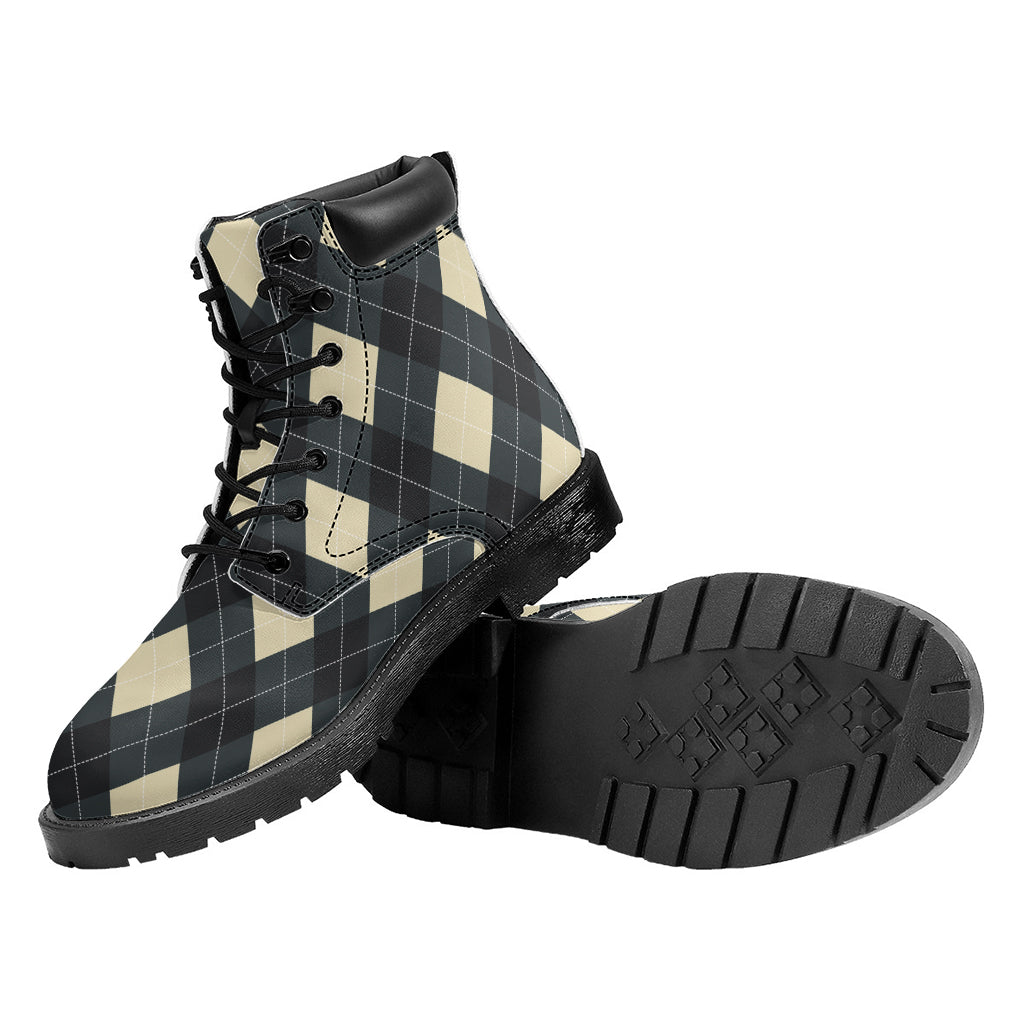 Spruce Blue And Beige Argyle Print Work Boots