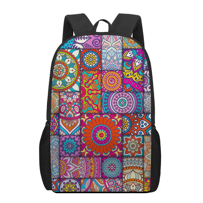 Square Bohemian Mandala Patchwork Print 17 Inch Backpack