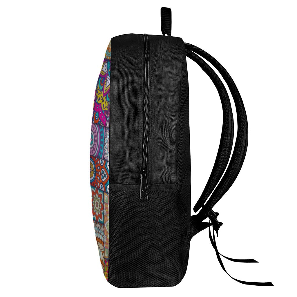 Square Bohemian Mandala Patchwork Print 17 Inch Backpack