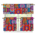 Square Bohemian Mandala Patchwork Print 3 Piece Kitchen Curtains
