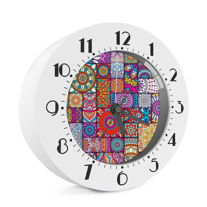 Square Bohemian Mandala Patchwork Print Alarm Clock