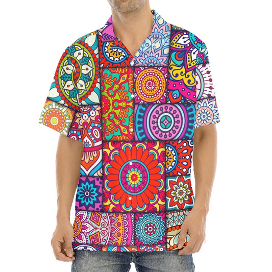 Square Bohemian Mandala Patchwork Print Aloha Shirt