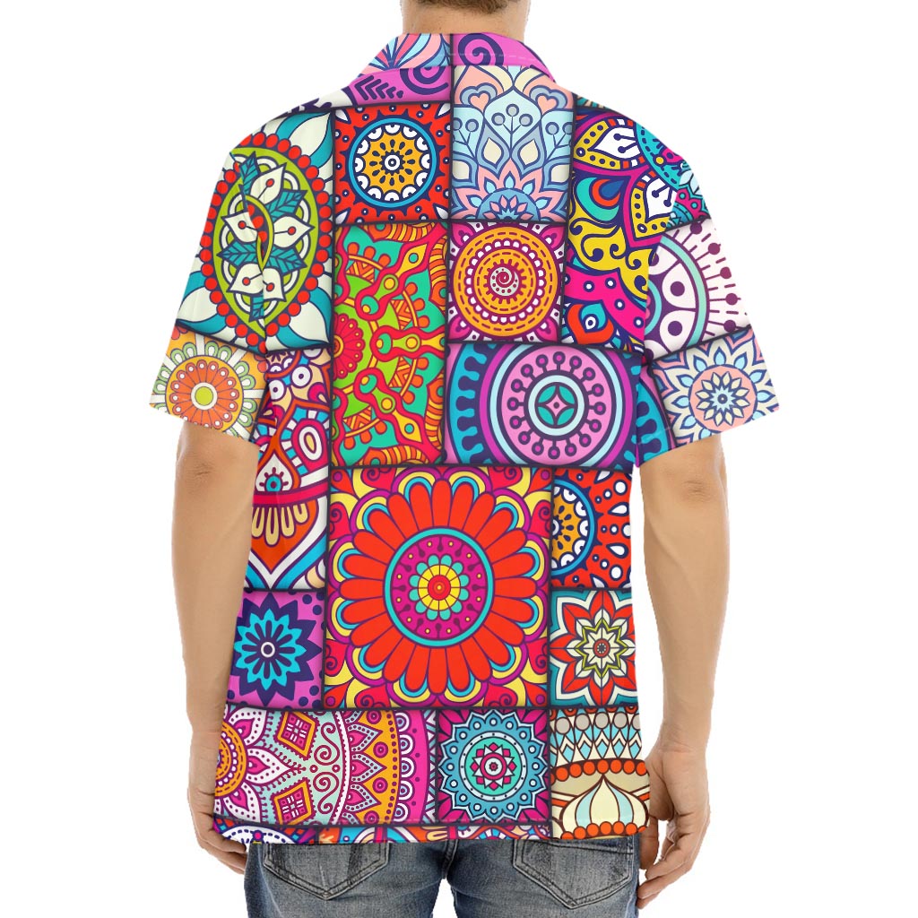 Square Bohemian Mandala Patchwork Print Aloha Shirt