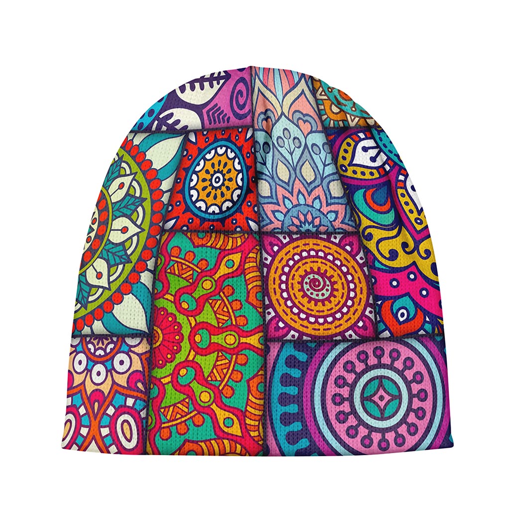 Square Bohemian Mandala Patchwork Print Beanie