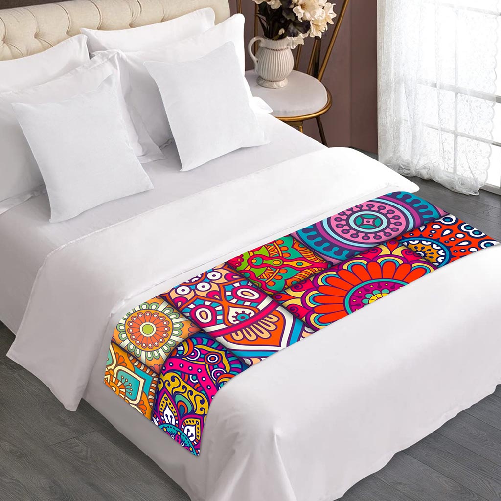 Square Bohemian Mandala Patchwork Print Bed Runner