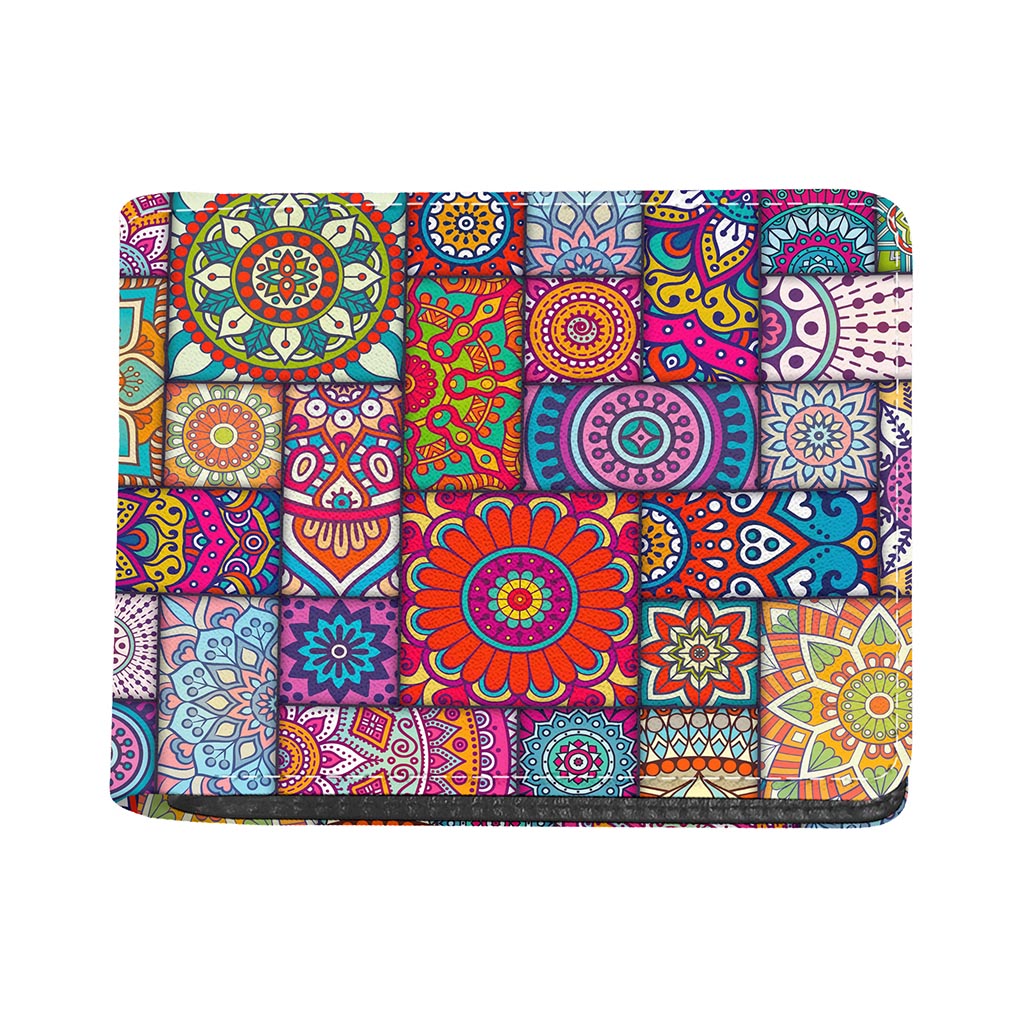 Square Bohemian Mandala Patchwork Print Bifold Wallet