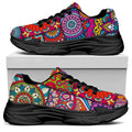 Square Bohemian Mandala Patchwork Print Black Chunky Shoes