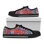 Square Bohemian Mandala Patchwork Print Black Low Top Sneakers