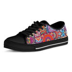 Square Bohemian Mandala Patchwork Print Black Low Top Sneakers