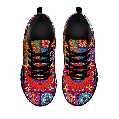 Square Bohemian Mandala Patchwork Print Black Running Shoes