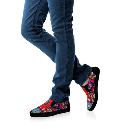 Square Bohemian Mandala Patchwork Print Black Slip On Sneakers