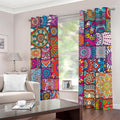 Square Bohemian Mandala Patchwork Print Dimout Grommet Curtains