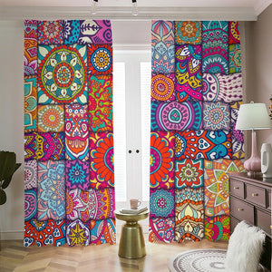 Square Bohemian Mandala Patchwork Print Blackout Pencil Pleat Curtains