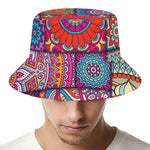 Square Bohemian Mandala Patchwork Print Bucket Hat