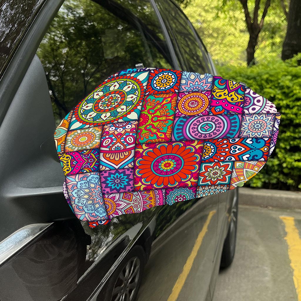 Square Bohemian Mandala Patchwork Print Car Side Mirror Covers