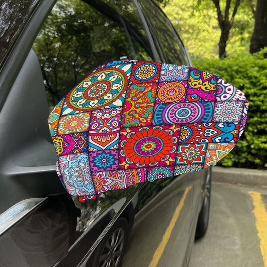 Square Bohemian Mandala Patchwork Print Car Side Mirror Covers