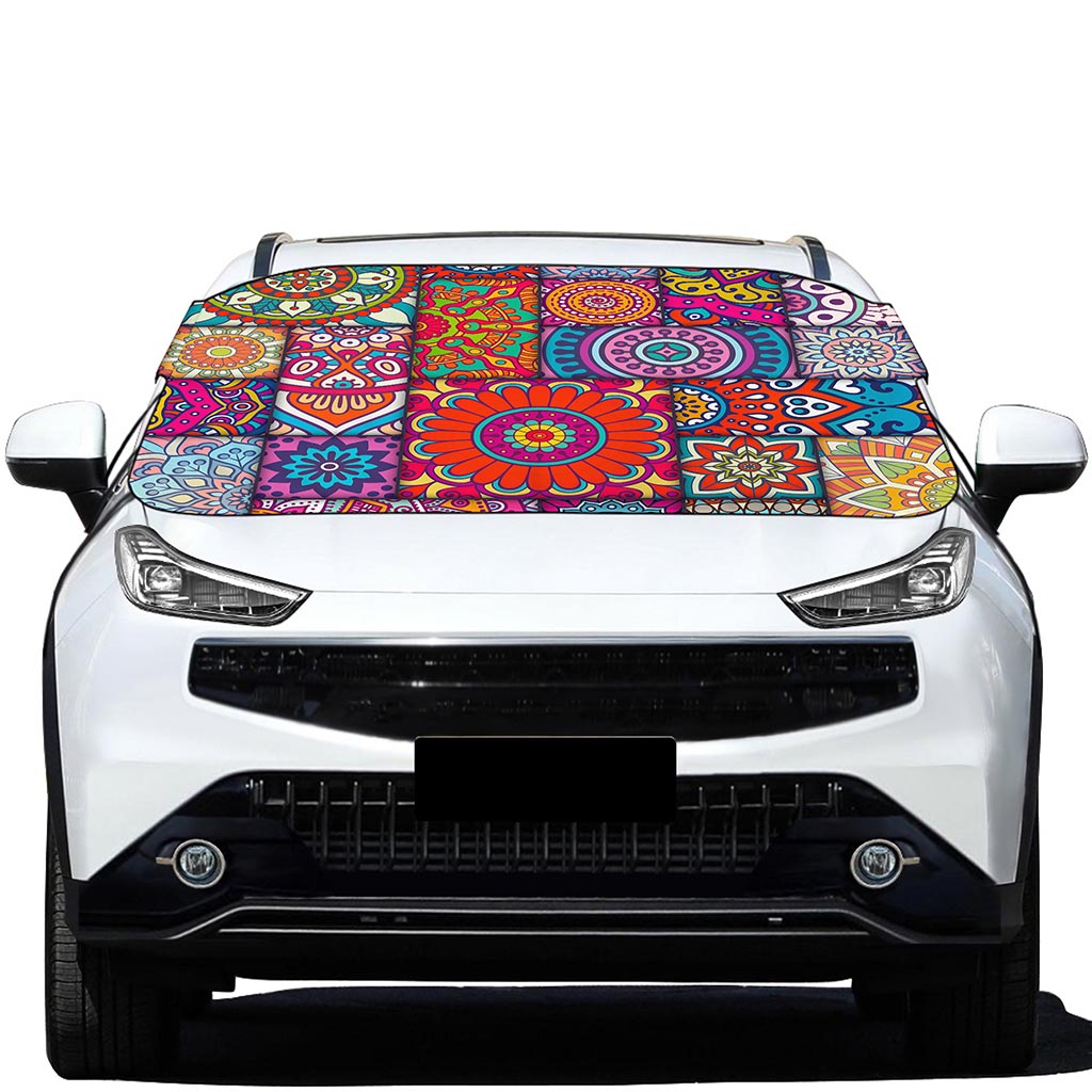 Square Bohemian Mandala Patchwork Print Car Windshield Snow Cover