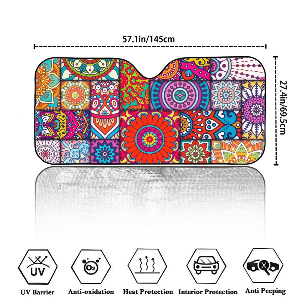 Square Bohemian Mandala Patchwork Print Car Windshield Sun Shade