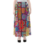 Square Bohemian Mandala Patchwork Print Chiffon Maxi Skirt