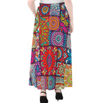 Square Bohemian Mandala Patchwork Print Chiffon Maxi Skirt
