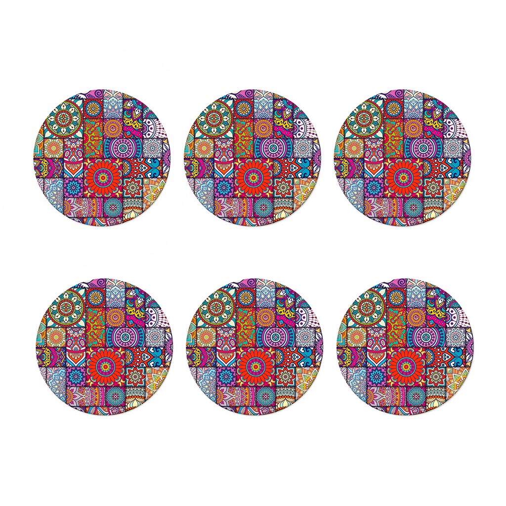 Square Bohemian Mandala Patchwork Print Coaster Set