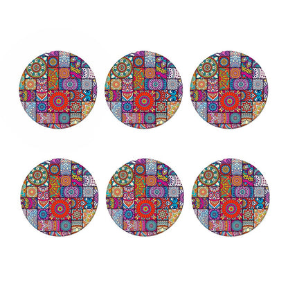 Square Bohemian Mandala Patchwork Print Coaster Set