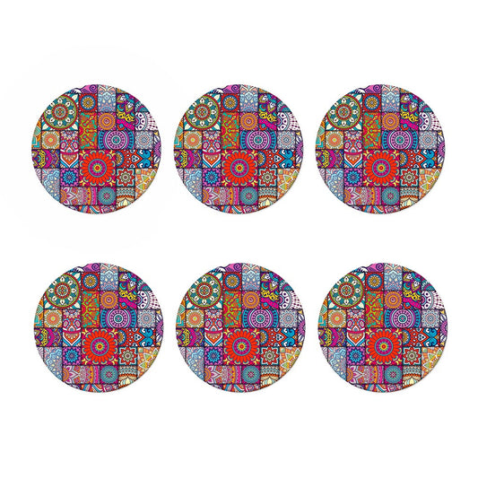 Square Bohemian Mandala Patchwork Print Coaster Set