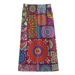 Square Bohemian Mandala Patchwork Print Cotton Front Slit Maxi Skirt