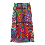 Square Bohemian Mandala Patchwork Print Cotton Front Slit Maxi Skirt