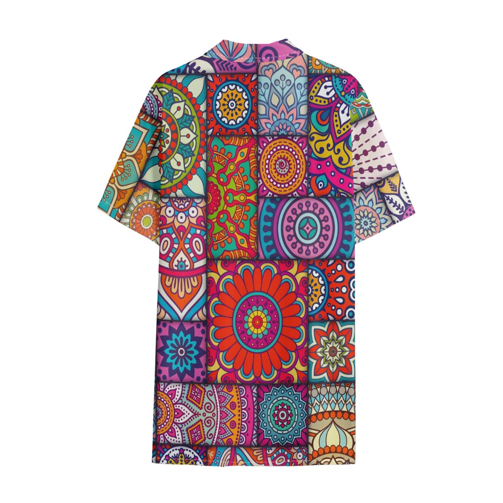 Square Bohemian Mandala Patchwork Print Cotton Hawaiian Shirt