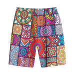 Square Bohemian Mandala Patchwork Print Cotton Shorts