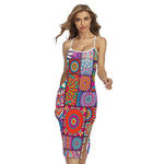Square Bohemian Mandala Patchwork Print Cross Back Cami Dress