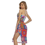 Square Bohemian Mandala Patchwork Print Cross Back Cami Dress