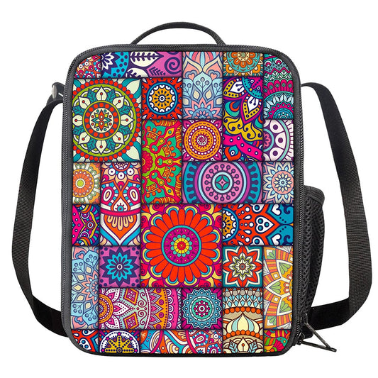 Square Bohemian Mandala Patchwork Print Crossbody Lunch Bag