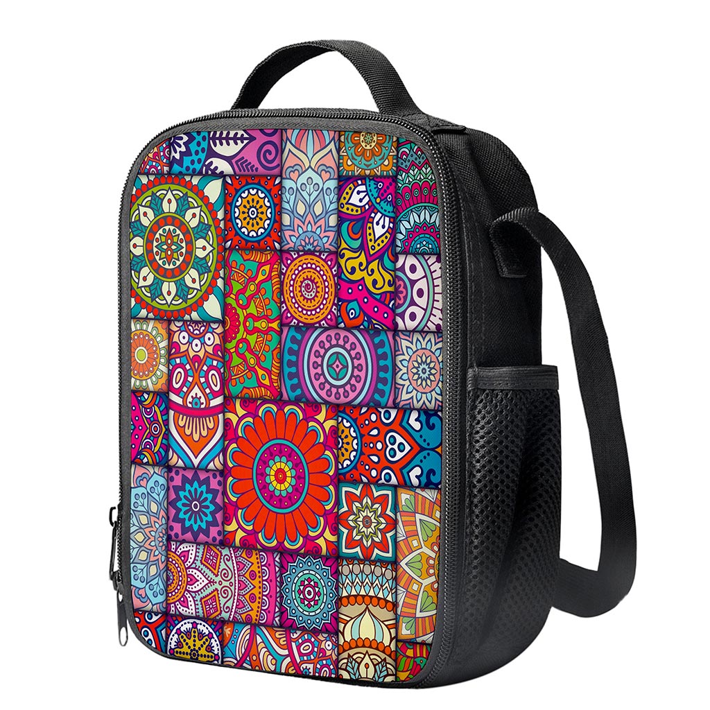 Square Bohemian Mandala Patchwork Print Crossbody Lunch Bag