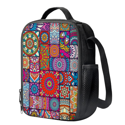 Square Bohemian Mandala Patchwork Print Crossbody Lunch Bag