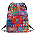 Square Bohemian Mandala Patchwork Print Drawstring Backpack