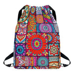 Square Bohemian Mandala Patchwork Print Drawstring Backpack