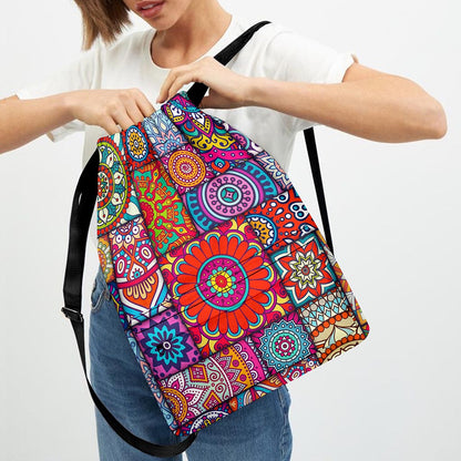 Square Bohemian Mandala Patchwork Print Drawstring Backpack