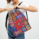 Square Bohemian Mandala Patchwork Print Drawstring Backpack