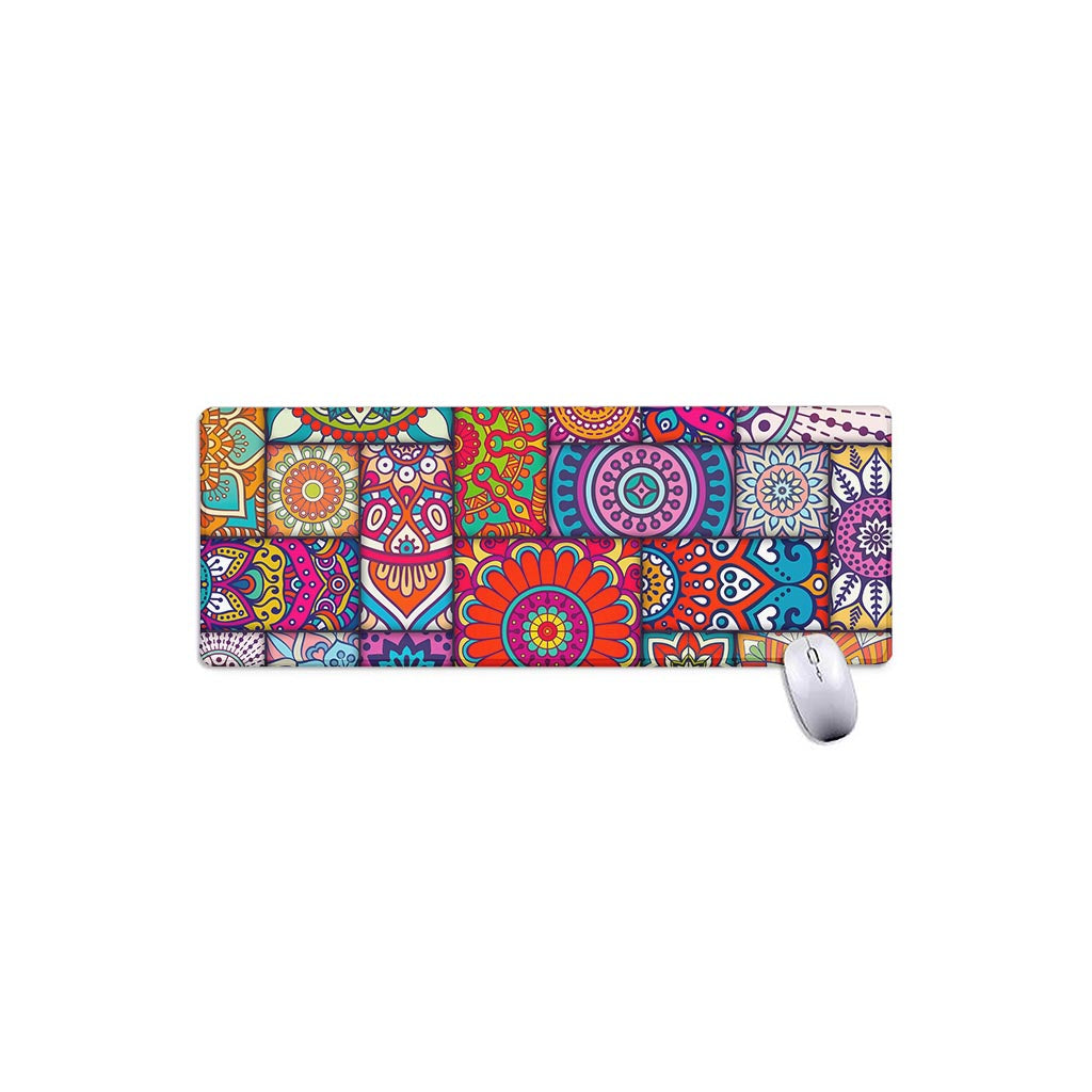 Square Bohemian Mandala Patchwork Print Extended Mouse Pad