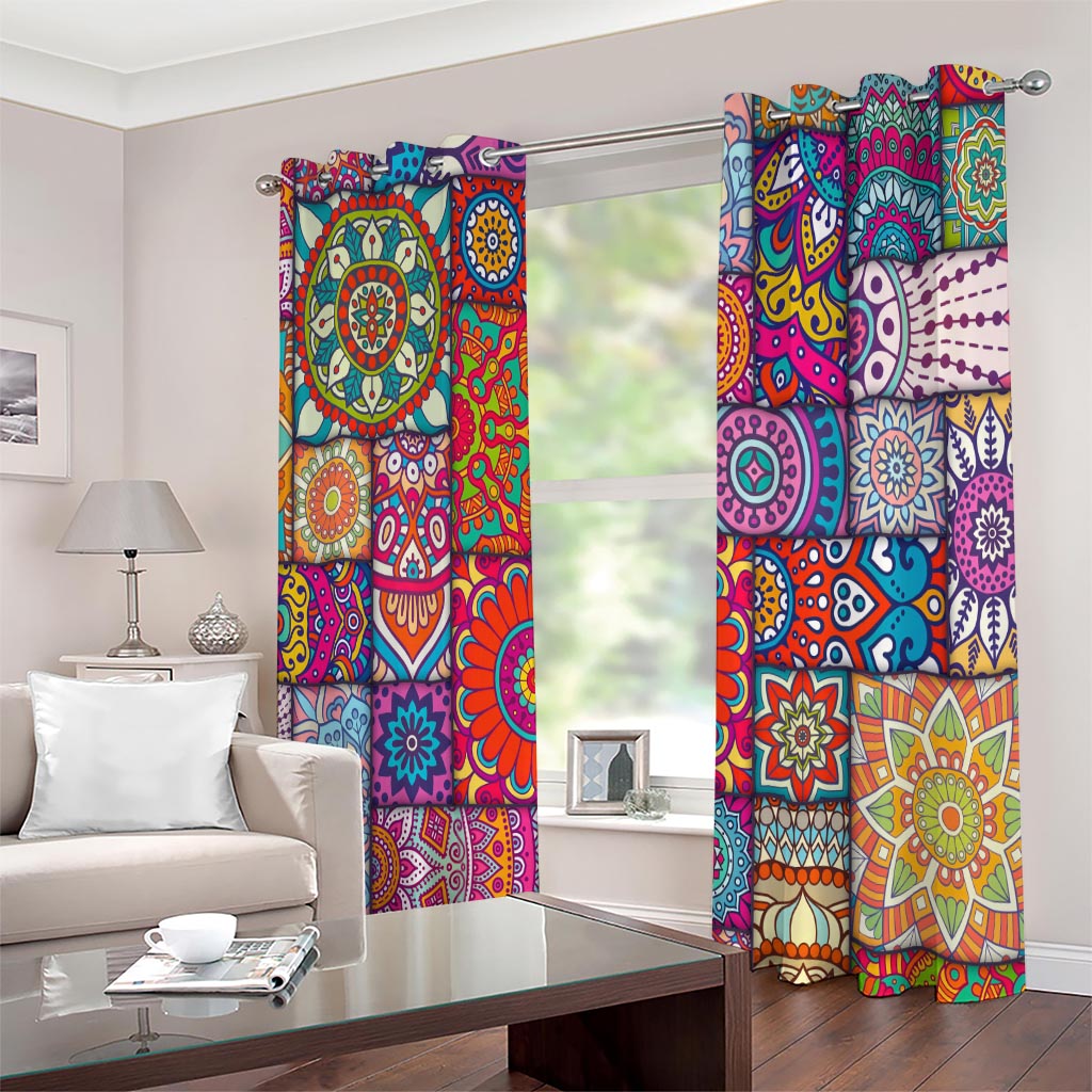 Square Bohemian Mandala Patchwork Print Extra Wide Grommet Curtains